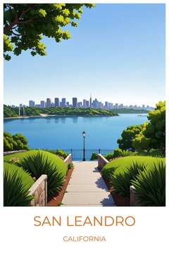 San leandro California United states Travel Poster Illustration Print Decor Gift Canvas Wall Art Gift