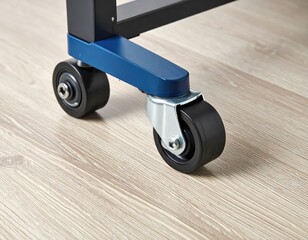 Furniture caster close-up on wood floor
