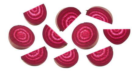 Beetroot slices arranged on a transparent background