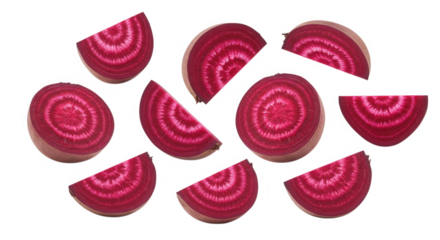 Beetroot slices arranged on a transparent background