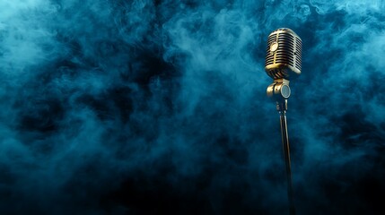Vintage microphone in a smoky  setting.