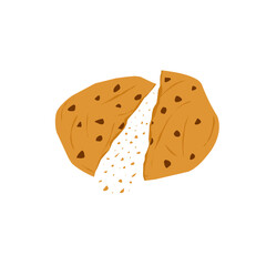 Cookies illustration with chocolate. Crispy cookies food illustration. Flat design cookies with crumbs. Sweet cookies illustration. Sweet food illustration 