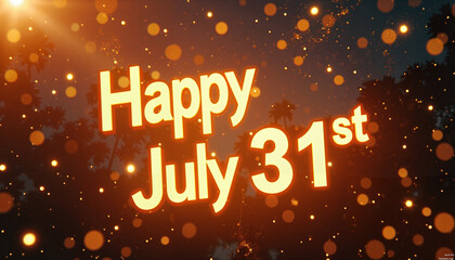 Bright fireworks and sparkling lights celebrating Happy July 31st at night