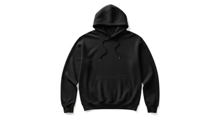 Classic Black Hoodie Isolated on White Background for Product Display and Design Mockup. Comfortable Casual Apparel, Versatile Unisex Fashion for Everyday Wear.