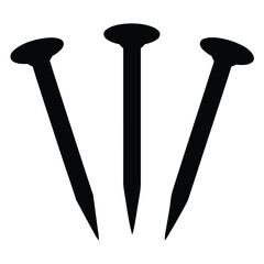 Three black silhouette nails pointed down on a white background