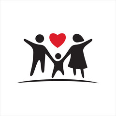 Family Love Logo Happy Parents and Child with Heart Symbol
