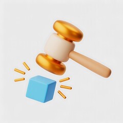Gavel striking blue cube auction judge
