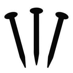 Three black nails pointed down against a white background