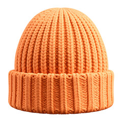 Fototapeta premium Light Orange Ski Hat Icon with Rounded Puff and Clean Knit Pattern on Transparent Background