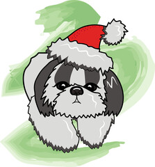 Shih Tzu Dog with Christmas Hat