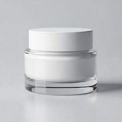 Minimal White Skincare Jar on Soft Grey Backdrop 3D Product Visualization