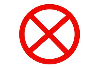 Fototapeta premium A bright red prohibition symbol with a diagonal cross isolated on white background