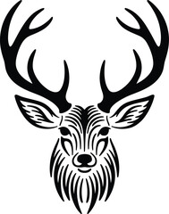 Naklejka premium Elegant Deer Head with Antlers in Black Silhouette Style