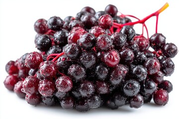 Ripe elderberries captured in minimalist style with rich details on bright background