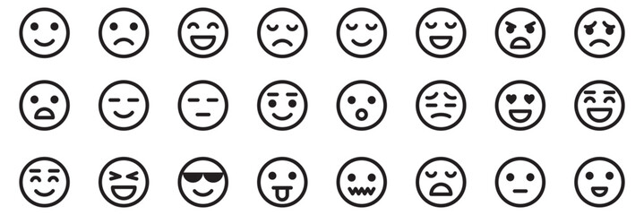 A minimalistic  icon set displaying  facial expressions: happy, sad, nervous, and neutral, commonly used for emotions or feedback. set of smile face cartoon icon vector design . 