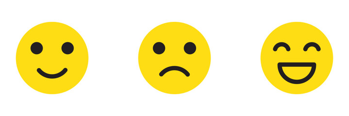 Emoticons icon set. Emoji faces collection flat and line vector style isolated on transparent background. Happy and sad, good and bad emoji.