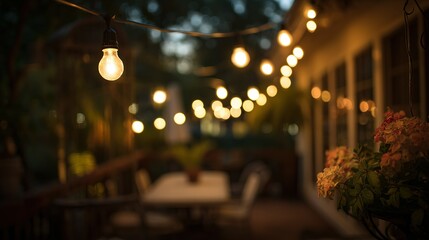 Backyard serenity with soft lights, a peaceful retreat into warmth and comfort