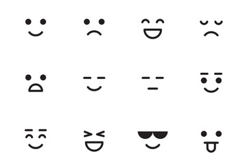 Collection of  different emoji faces showing various emotions isolated on white background Emoji icon set. Characters faces, cute emoticon, mood symbols .  