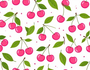 Pink cherry pattern on white background