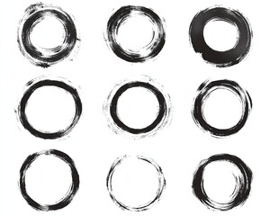 Collection of various chalk or brush drawn circles Set of graphic elements Round hand drawn different frames or brush strokes with rough, uneven edges