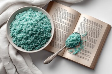 Handwritten recipe book beside bowl of crushed cucumber pulp creates a serene culinary workspace