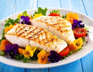 Grilled fish fillet with vegetables