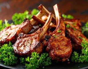 Delicious grilled ribs with parsley