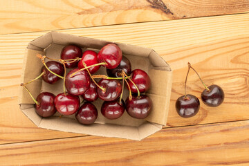 Sweet ripe cherry, macro, top view.