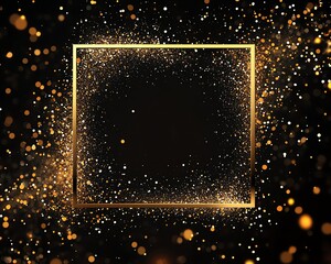 Golden splash or glittering spangles square frame with empty center for text Gold rectangle border made of tiny uneven round dots Abstract background Golden blobs textured frame on