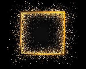 Golden splash or glittering spangles square frame with empty center for text Gold rectangle border made of tiny uneven round dots Abstract background Golden blobs textured frame on