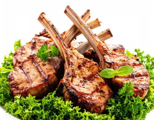 Grilled lamb chops on a bed of greens