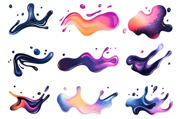 Liquid wavy shapes set, splashes collection with uneven fluid wavy edge Paint spot, blot, rain puddle, stain with drops, blobs Water graphic design elements, black text backgrounds