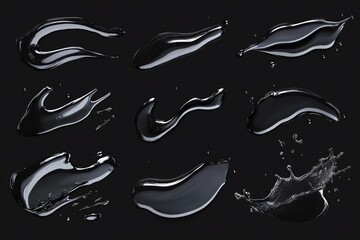 Liquid wavy shapes set, splashes collection with uneven fluid wavy edge Paint spot, blot, rain puddle, stain with drops, blobs Water graphic design elements, black text backgrounds