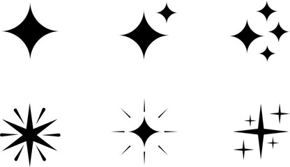 sparkle star icon set, starburst icon set, customizable stroke, vector, illustration