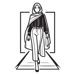 A stylish muslim woman wearing hijab standing gracefully on the catwalk vector image