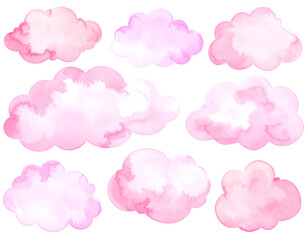 Pink Watercolor Clouds Collection on Transparent Background