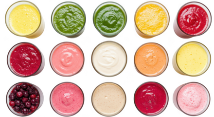 A vibrant assortment of colorful fruit smoothies isolated on transparent background