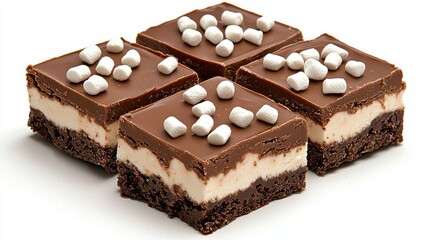 Obraz premium Delicious Chocolate Dessert Bars Topped with Mini Marshmallows and Cream Layer