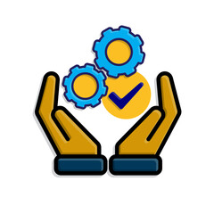 ai icon. AI Personal Assistant in two hand. Task automation. Two Gears moving with automatic checklist. UI. Isometric design style