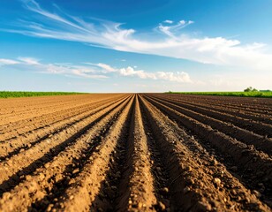 Plowed field under a vast sky