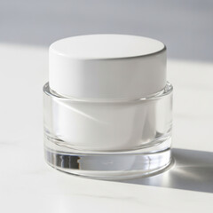 White Cosmetic Cream Jar with Clear Base on Glossy Surface 3D Beauty Mockup