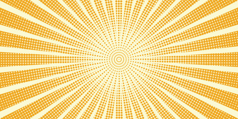 Fototapeta premium Yellow background of the Book in comic style pop art superhero. Pop art yellow comics book cartoon for comic superhero text, speech bubble, message.