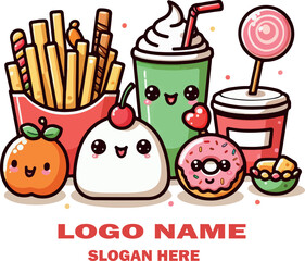Kawaii food vector white background .
