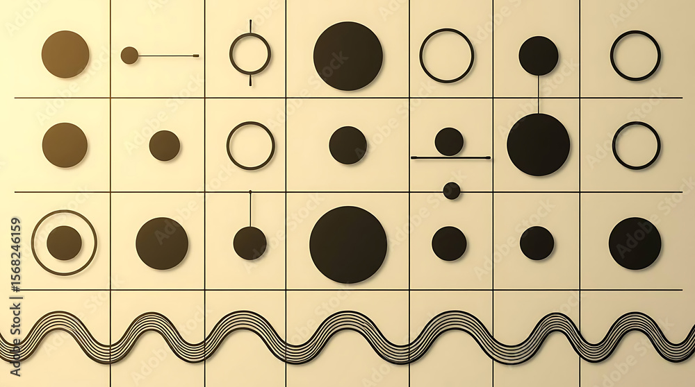 Poster Circles and lines create an abstract geometric pattern on a grid
