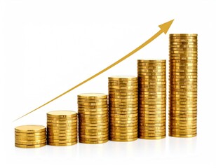 Gold coins stacked in increasing height, upward trend