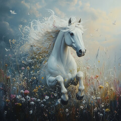 white horse in the snow