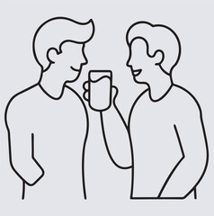 two men talking, one man drinking water silhouette vector art illustration