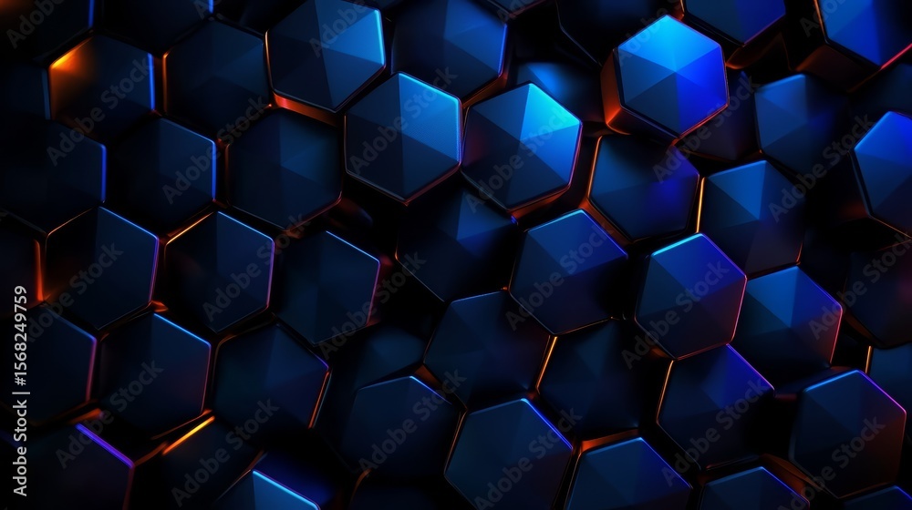 Wall mural close up of a blue and orange background with a pattern of hexagons. the hexagons are blue and orang