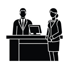 Line Art of Customer Service at Reception Desk