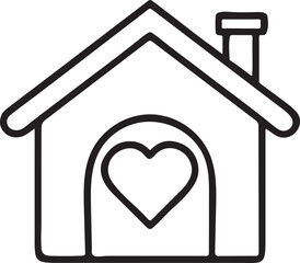 House with Heart Icons, Flat Black Vector Illustration, Family Home Symbol, Safe Living Space, Love and Care Concept